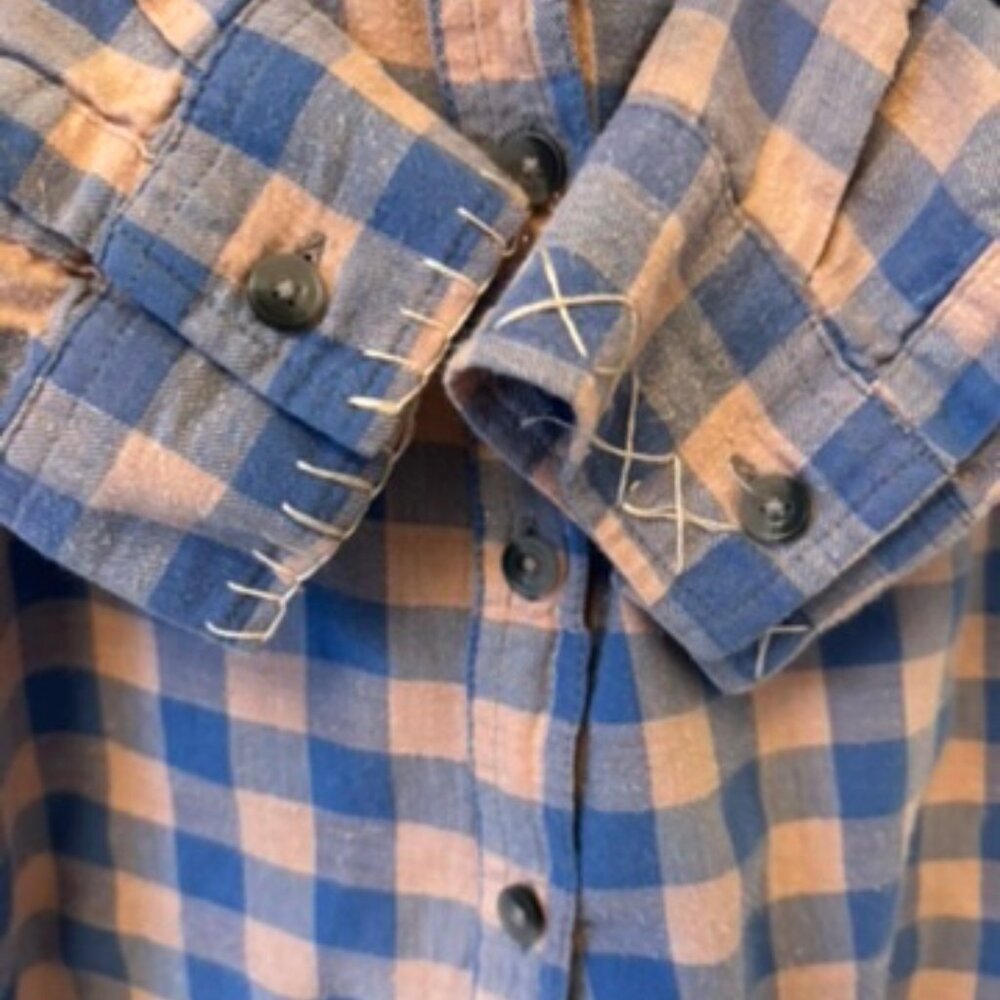 Upcycled reimagined Boho Bleached Mixed Media flannel shirt - Picture 4 of 7